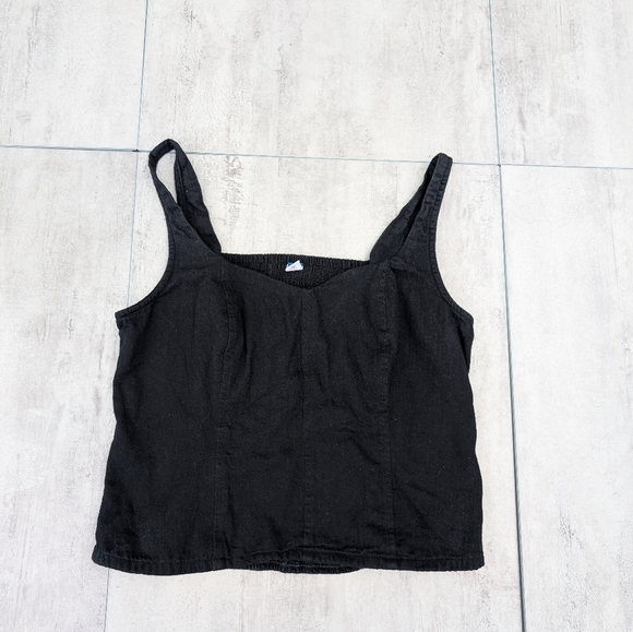 Old Navy Black Cotton Sweetheart Neckline Cropped Tank Top Size Large - Picture 1 of 8